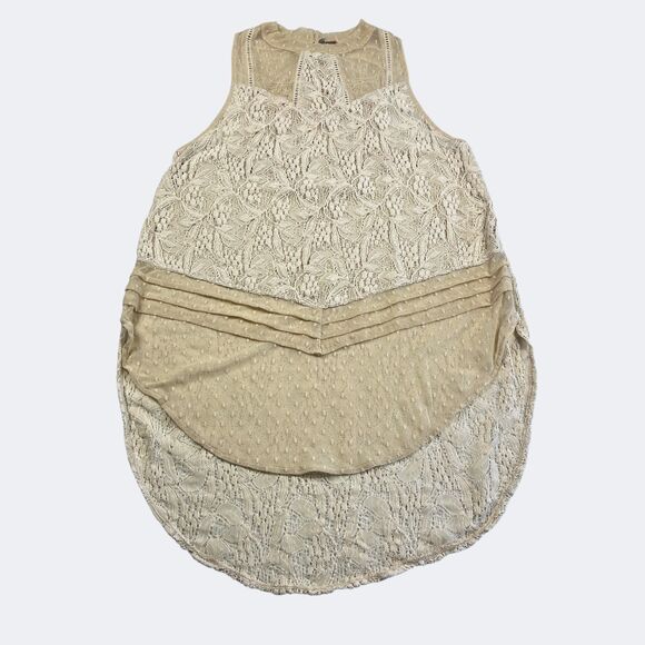 Free People Maisie Boho Sheer Lace Tank Top Cream High Low Festival Blouse S - Picture 1 of 9